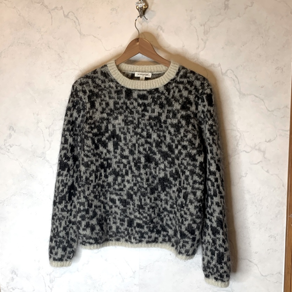 Coach grey leopard oversized mohair Crewneck pullover sweater size XS